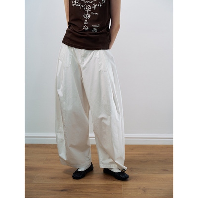 Hello September 休闲高腰廓形量感全棉轻松纯色收脚长裤H60361