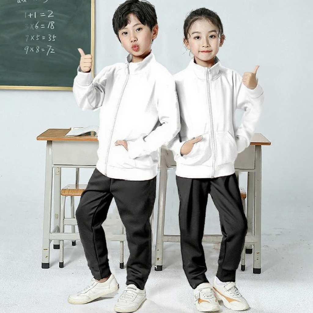 儿童白色上衣黑裤子运动套装春秋中大童男女童学生班服二件套园服