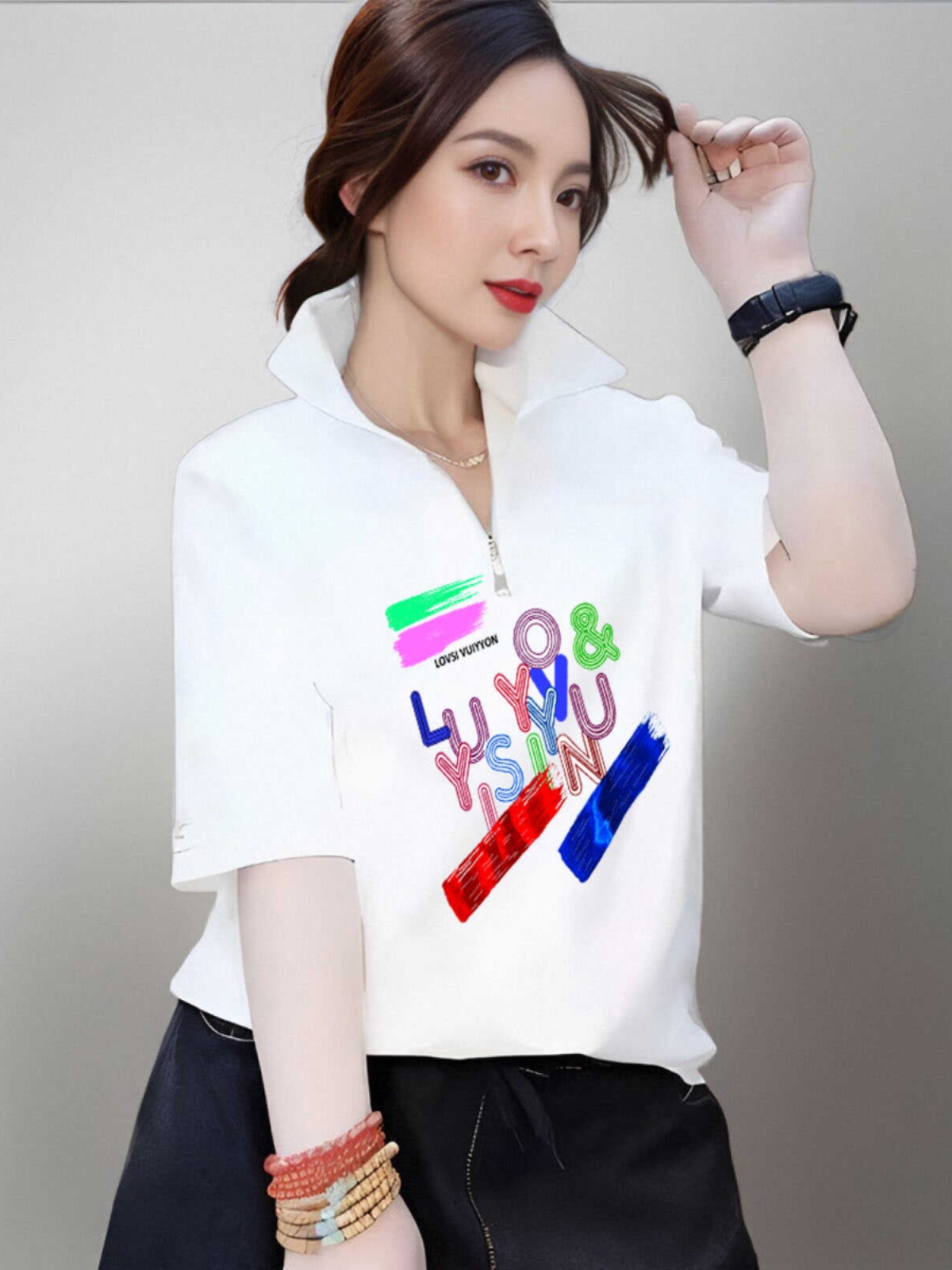 夏季女士半袖宽松T恤印花休闲