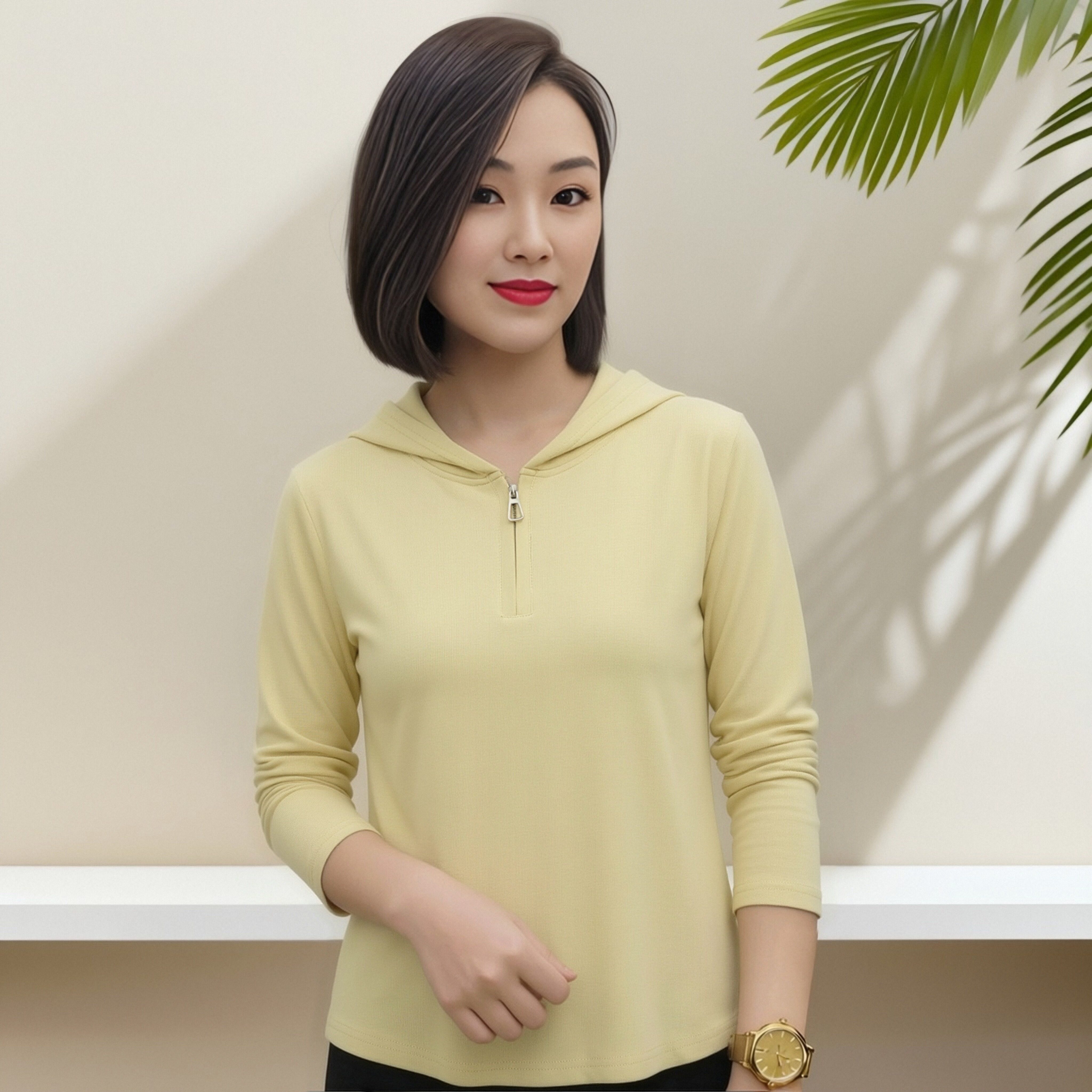 连帽长袖T恤女休闲拉链运动2026年春秋套头宽松百搭显瘦上衣女装.