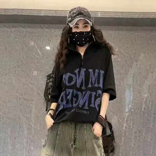 拉链薄款纯棉女时尚半袖印花