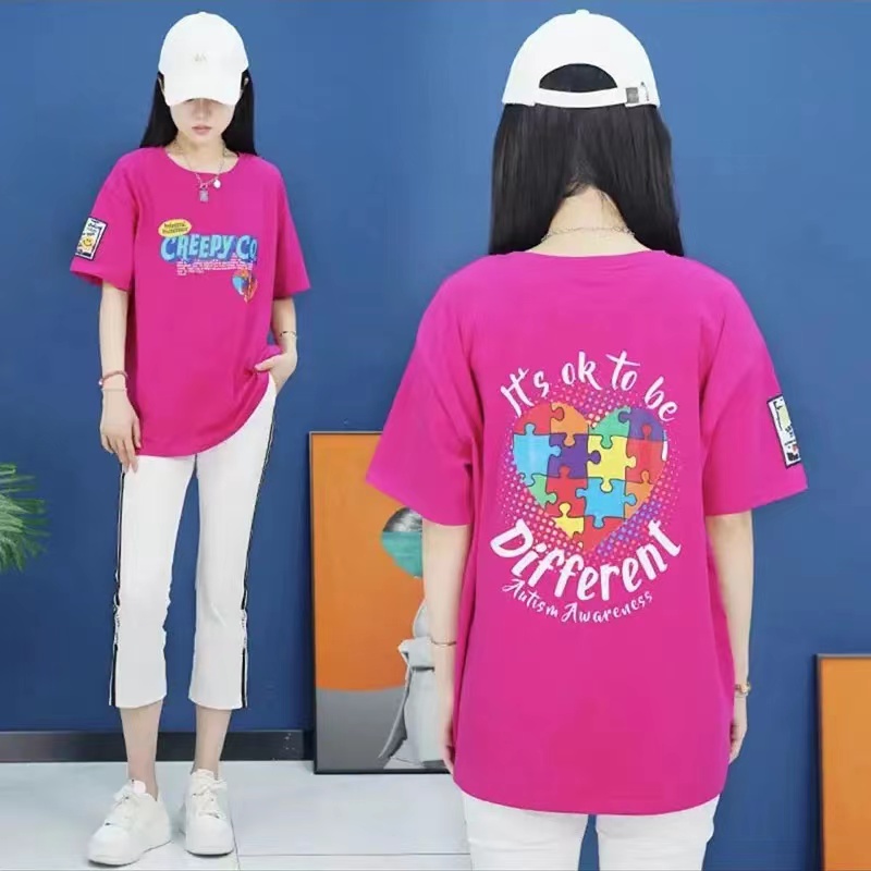 纯棉玫红色短袖t恤女2025年新款