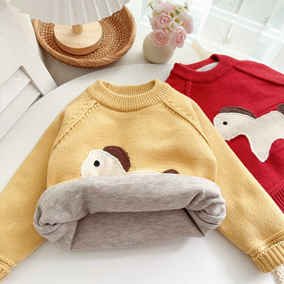 男童冬款德绒加厚毛衣男宝宝加绒内搭保暖针织衫儿童小童冬装打底