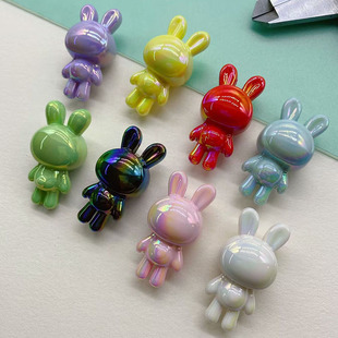 白色兔兔手绘底胚珠亚克力UV镀彩直孔diy串珠配件奶油钥匙扣挂件