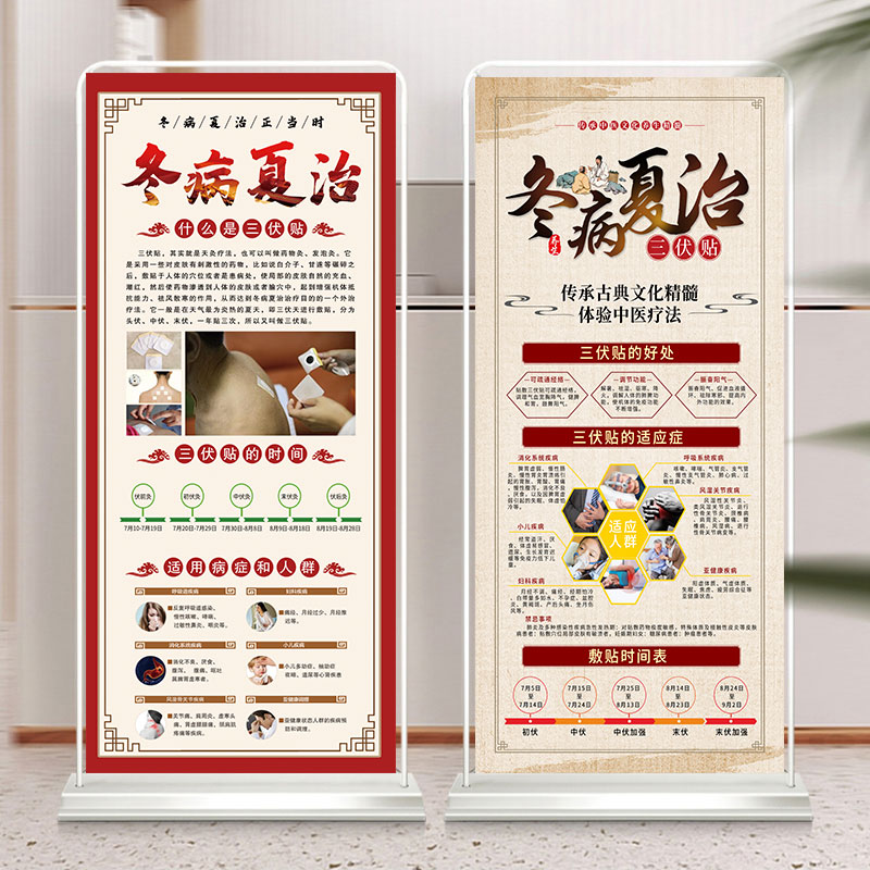 三伏灸系列冬病夏治挂图海报墙贴易拉宝X展架门型展架三伏贴广告