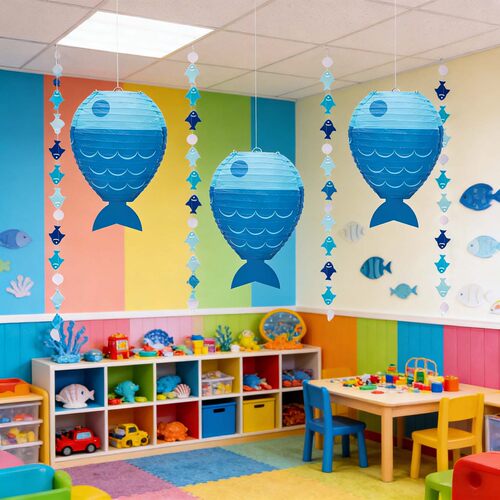 幼儿园教室海洋主题鱼形拉花灯笼