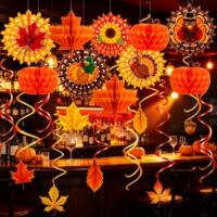 Thanksgiving pumpkin and acorn honeycomb ball pendants, handcrafted paper art decorative items, store autumn festival atmosphere decoration thumbnail 3