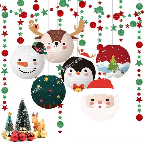 圣诞节麋鹿雪人老人蜂窝灯笼吊饰