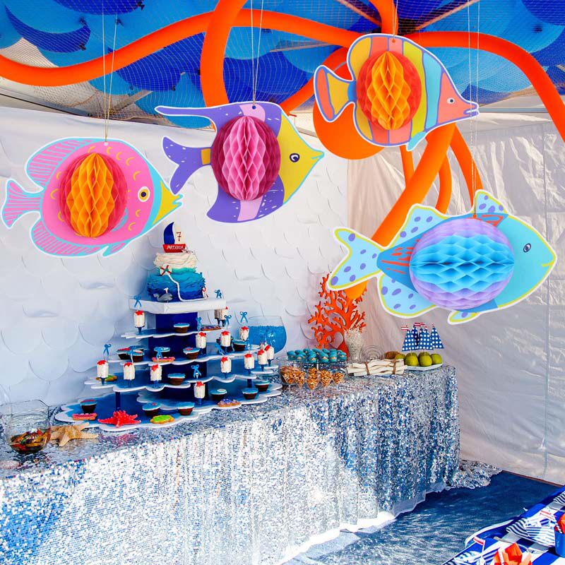 超市商场夏日海洋风热带鱼螺旋挂饰沙滩海边派对吊饰拉花布置道具
