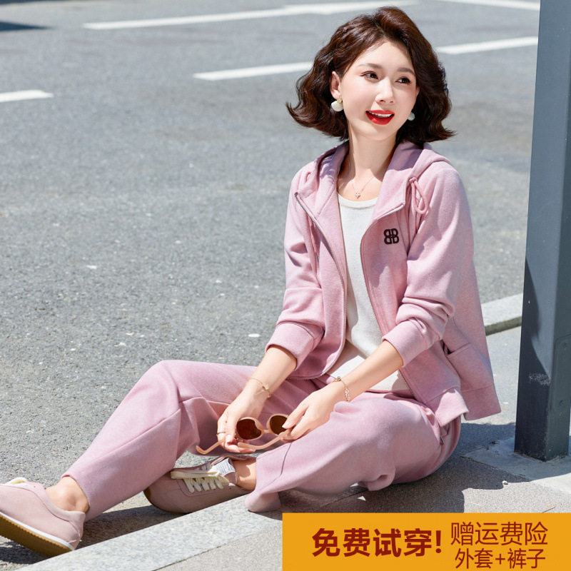 中年女装运动套装秋季新款妈妈秋装两件套休闲上衣女士春秋外衣秋