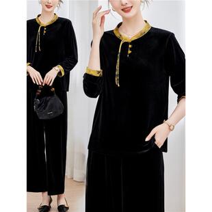 新中式妈妈春秋套装2025新款金丝绒运动服两件套中老年女秋装上衣