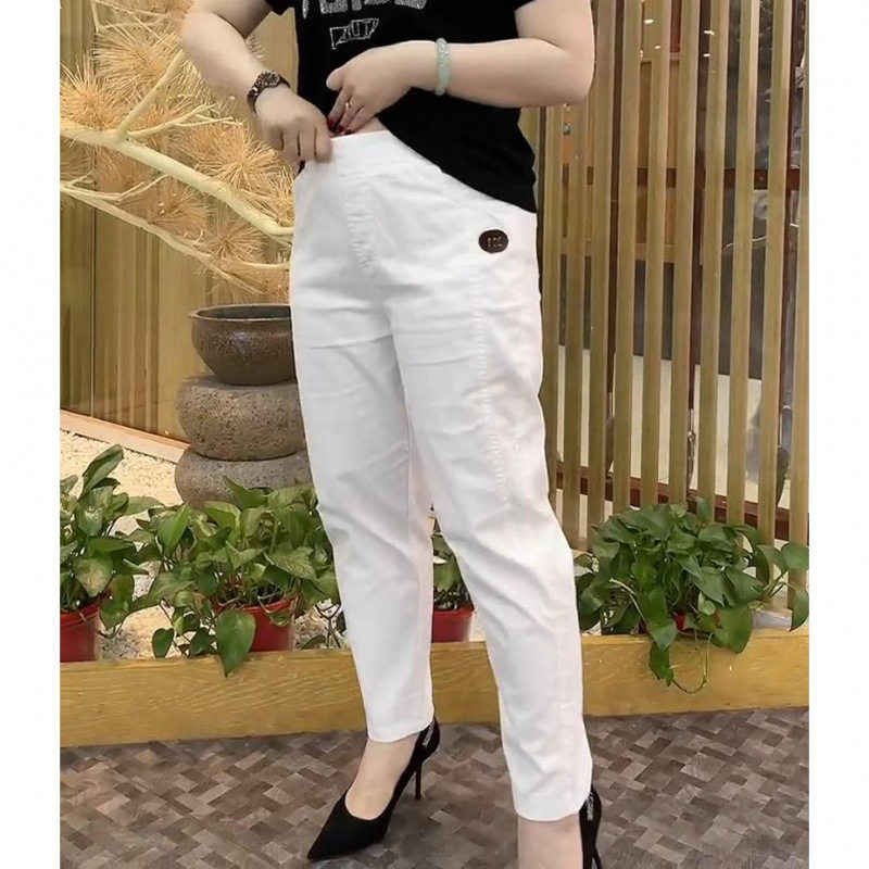 洋气妈妈装中年女裤中老年女装纯色春秋装长裤新款白色裤子休闲裤
