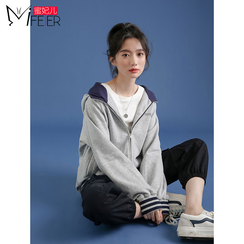 蜜妃儿棒球短外套女2020年春秋宽松ins潮连帽新款原宿风卫衣开衫