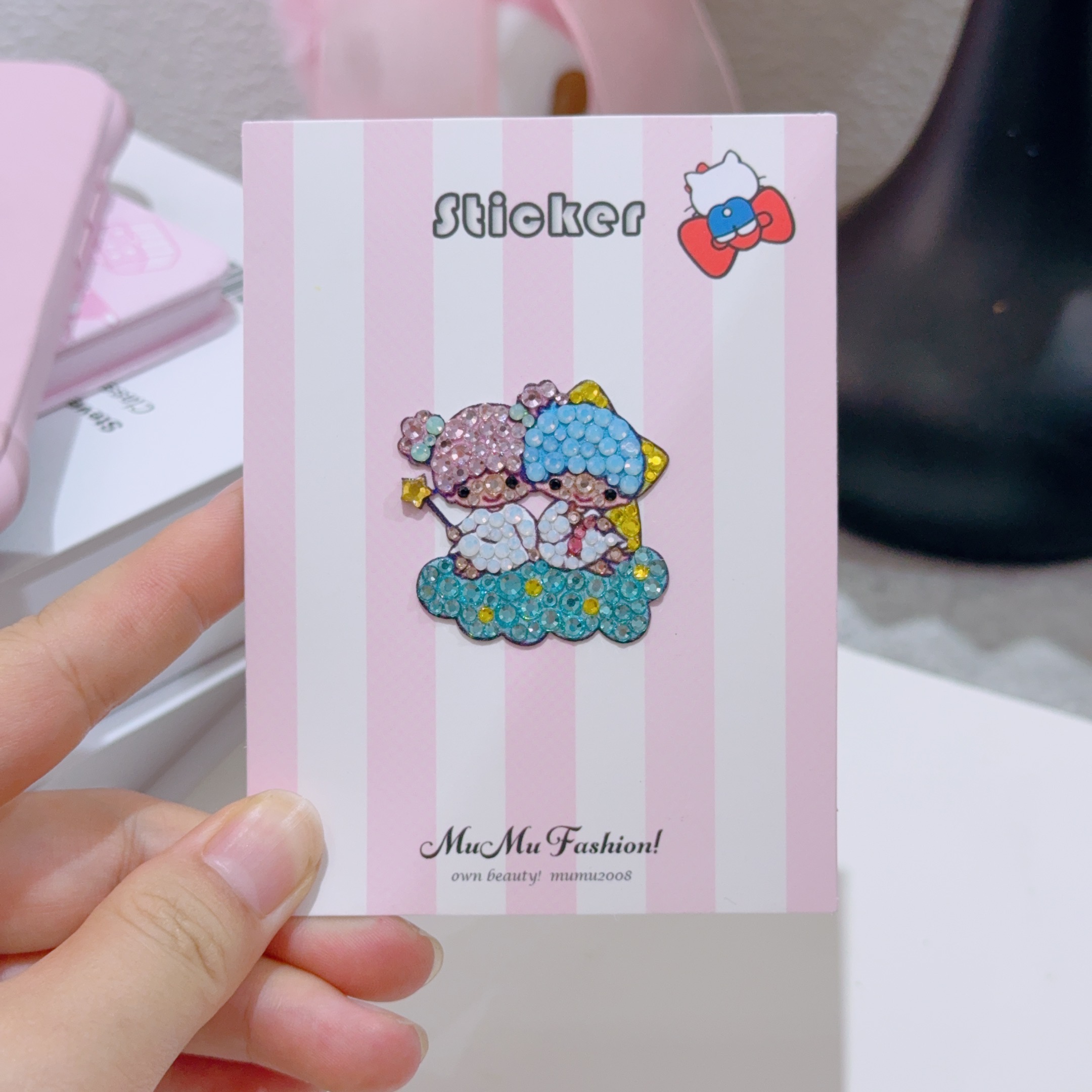 mumu饰品 可爱双子星水钻贴纸镂空星星手帐素材
