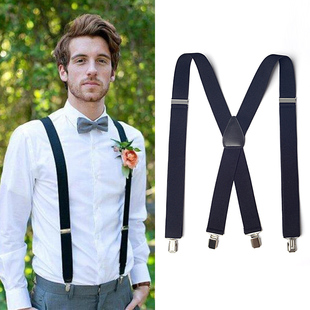 男士西装西裤松紧背带老年人裤子男士夹吊带成人吊带防滑吊裤带潮