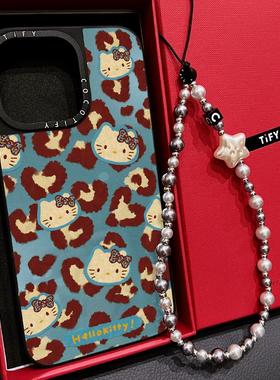 C家复古蓝色豹纹kitty凯蒂猫适用iphone17/16pro手机壳15promax苹果14磁吸MagSafe镜面13/12甜酷少女15时尚16