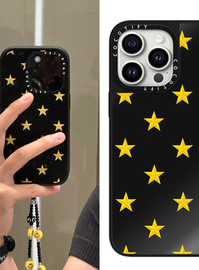 C家STARS满屏黄色金五角星星适用iphone15promax手机壳14pro苹果13保护套16/17镜面MagSafe磁吸17PROMAX新款