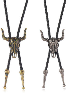 欧美新款配饰简约西部牛仔复古波洛领带个性合金羊头吊坠领结项链