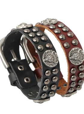 外贸直销欧美跨境出口首饰 复古朋克牛皮手链 铆钉真皮手链