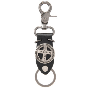 个性朋克嘻哈风十字架牛皮钥匙扣时尚复古风男士钥匙挂件裤子配饰