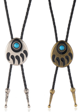 跨境新款波西米亚风绿松石吊坠波洛领带饰扣可调节长款项链领结