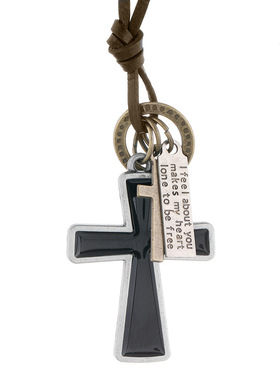 欧美跨境滴油十字架牛皮项链