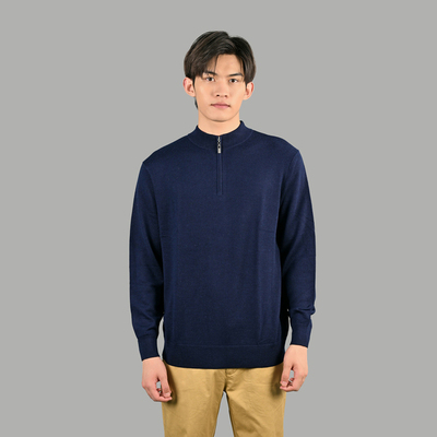 雪莲精纺半高领半拉链男套头衫