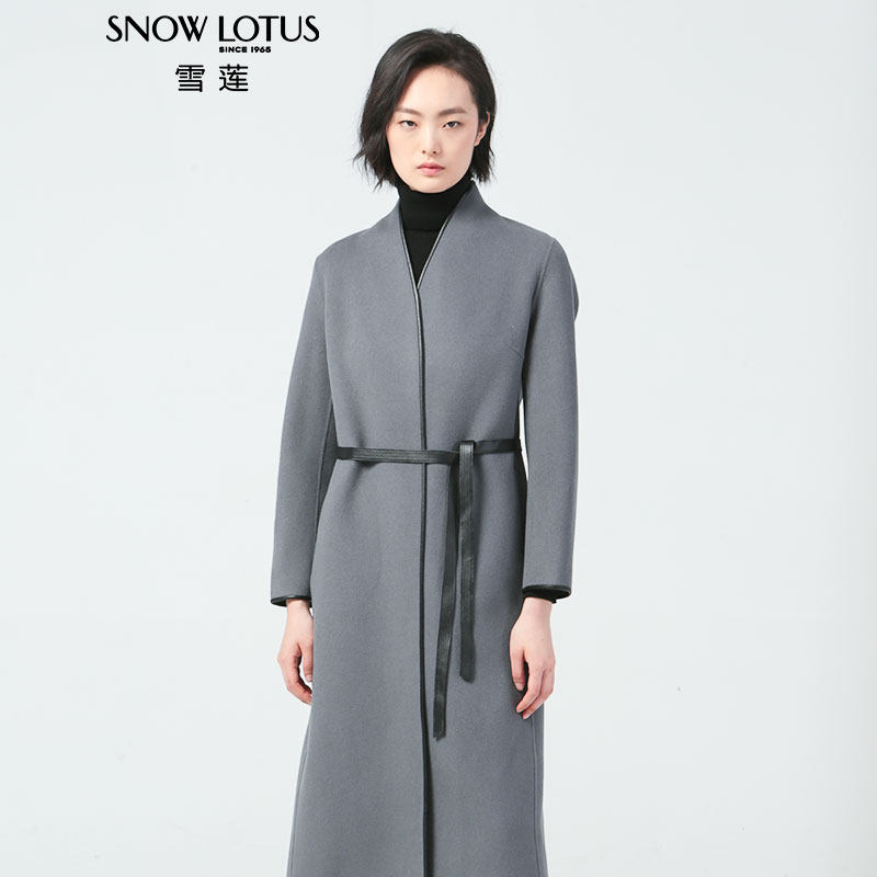 雪莲纯羊毛大衣秋冬新款女立领中长款修身系带毛呢外套怎么看?