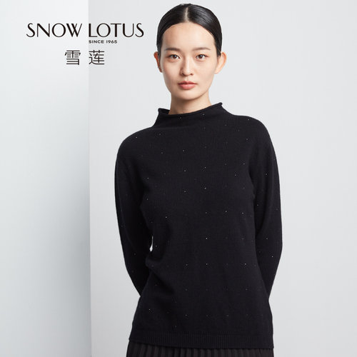 SNOW LOTUS SINCE 1965/雪莲秋冬新款纯山羊绒衫半高领套钻套头衫