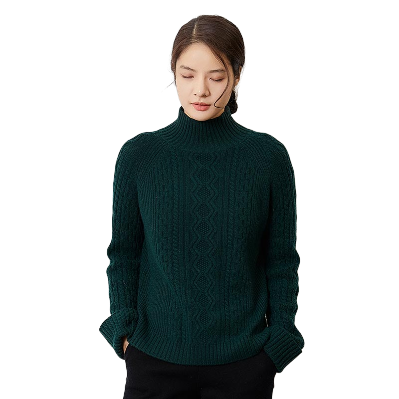 SNOW LOTUS SINCE 1965/雪莲纯山羊绒衫半高领绞花加厚针织毛衣女