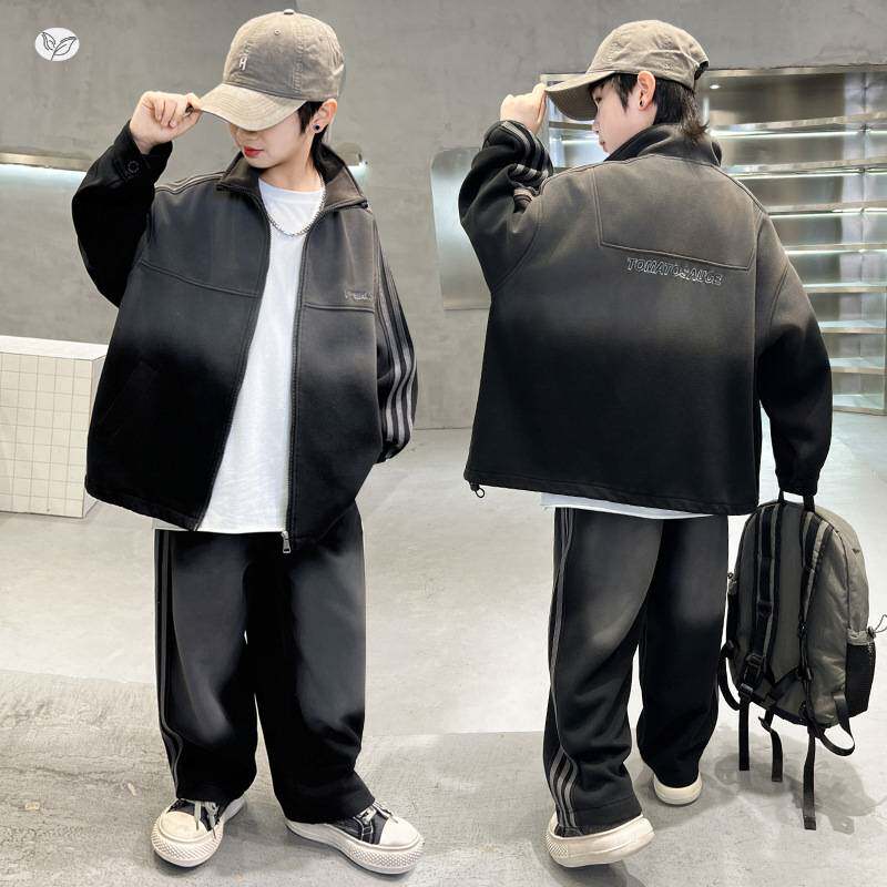 官方正品男童渐变套装2026年春季新款韩范喷绘外套阔腿裤两件套中