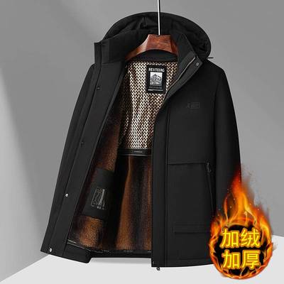 商场品牌爸爸冬装新款加绒加厚外套中老年可脱卸内胆棉衣老年爷爷