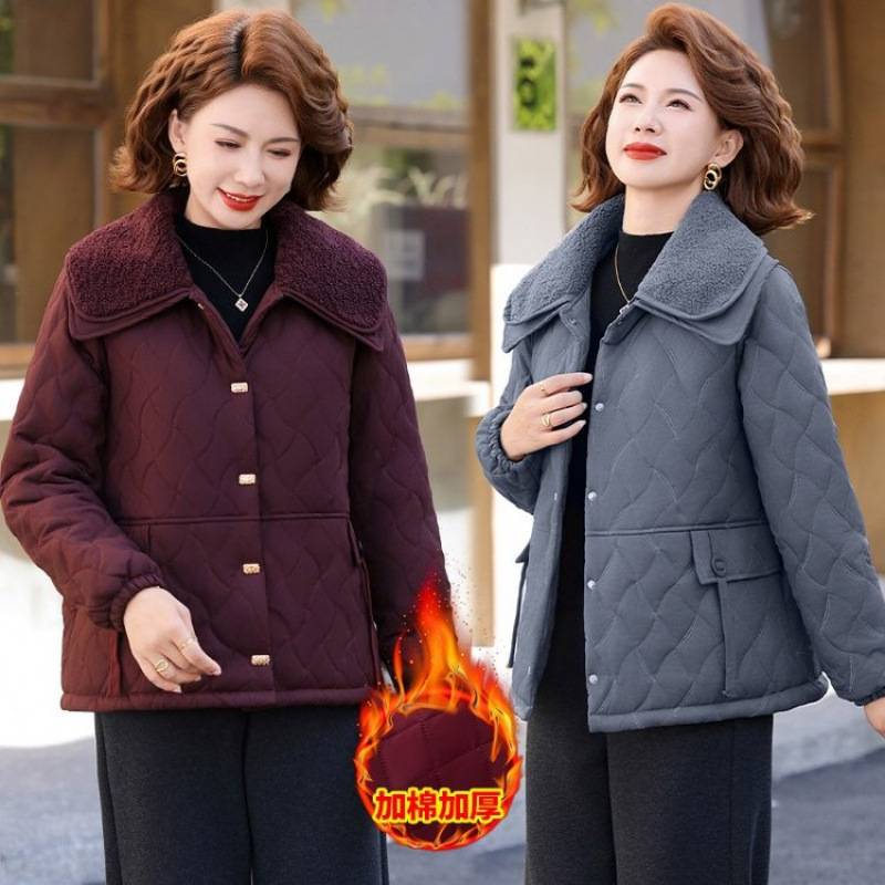 商场品牌秋冬款时尚保暖棉衣新款短款妈妈装棉服洋气宽松中老年人