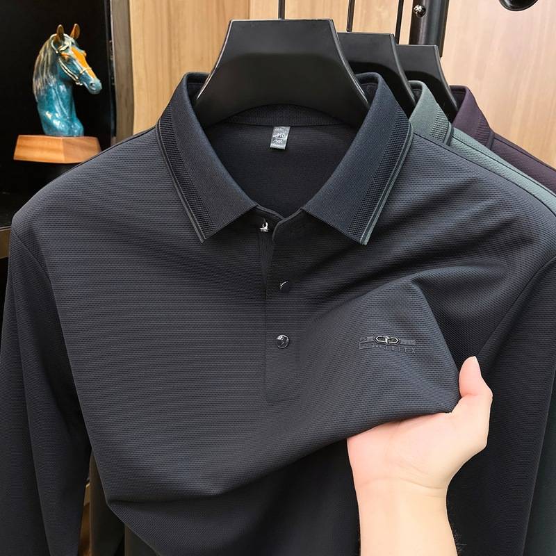 官方正品2026秋季新款中年男士长袖套头纯色Polo衫男休闲打底上衣