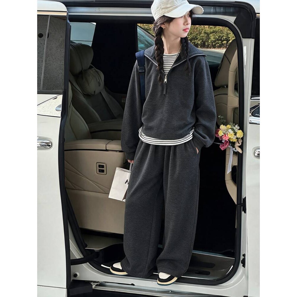 官方正品女童春秋套装2026新款儿童休闲运动服女大童装假两件卫衣