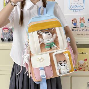 官方书包韩版女生可爱熊仔玩偶帆布背包大容量甜美初中生双肩