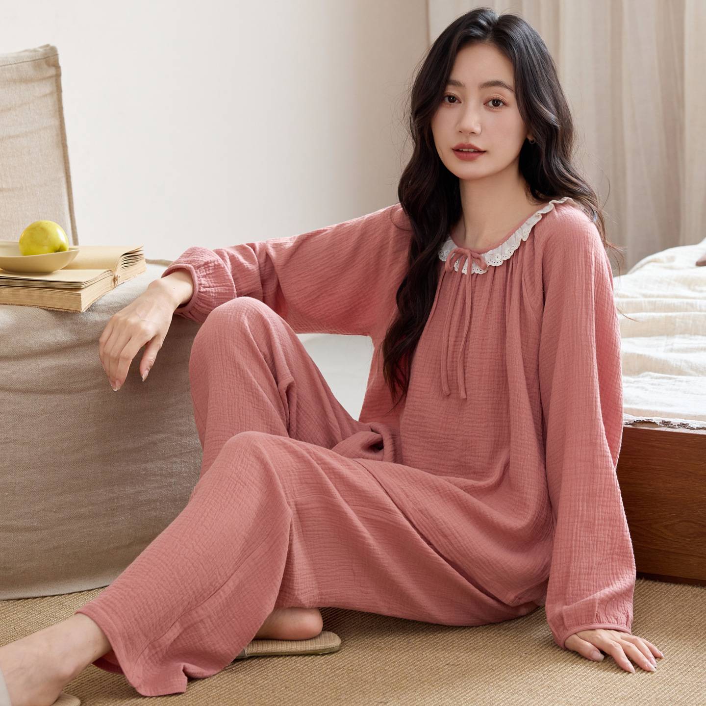 官方正品新款a类睡衣女纯棉双层纱布婴儿棉春秋长袖可外穿韩系松