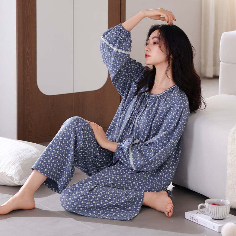 官方正品睡衣女春秋款纯棉长袖女款2024新款夏季薄款宽松空调房碎