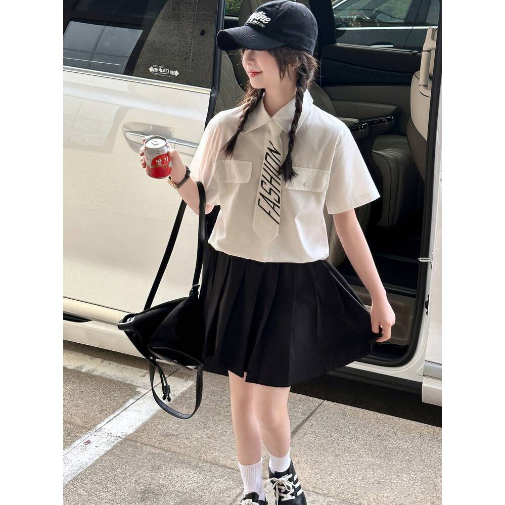 官方正品女童套装夏季2026新款洋气时髦中大童夏装学院风短袖百褶