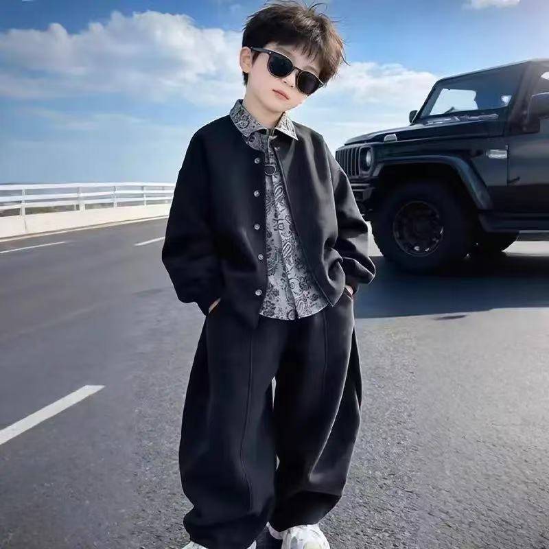 官方正品男童秋装套装2026新款大童秋季男孩衬衫儿童春秋款痞帅外