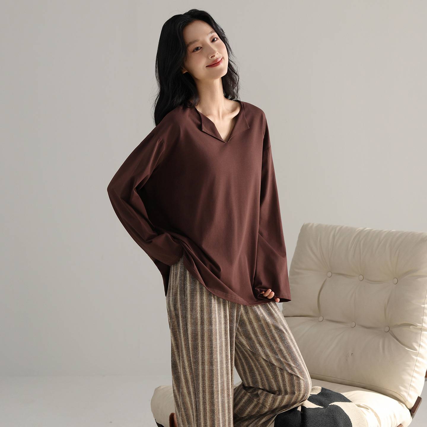 官方正品新款睡衣女款秋冬季柔软纯棉家居服长袖时髦免穿内衣带胸
