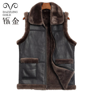 新加厚 绵羊皮羊毛坎肩背心男式 铄金冬季 真皮毛一体皮衣马甲男款