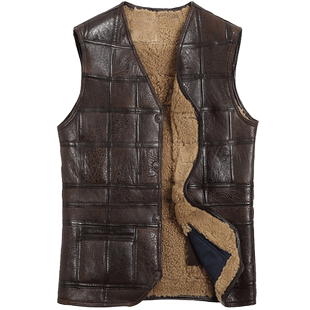 铄金羊毛坎肩男原生态皮毛一体马甲秋冬绵羊皮V领真皮马甲加厚