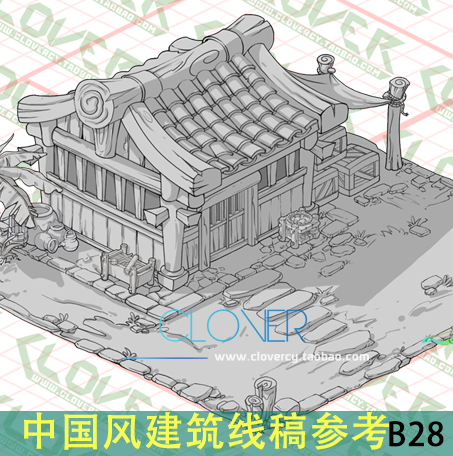 游戏2D场景建筑 中国风Q版建筑线稿 场景CG设定 游戏 资料图集28