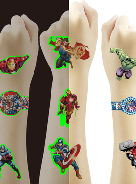 蜘蛛侠纹身贴蝙蝠侠奥特曼超人英雄人物夜光纹身贴纸儿童水印贴画