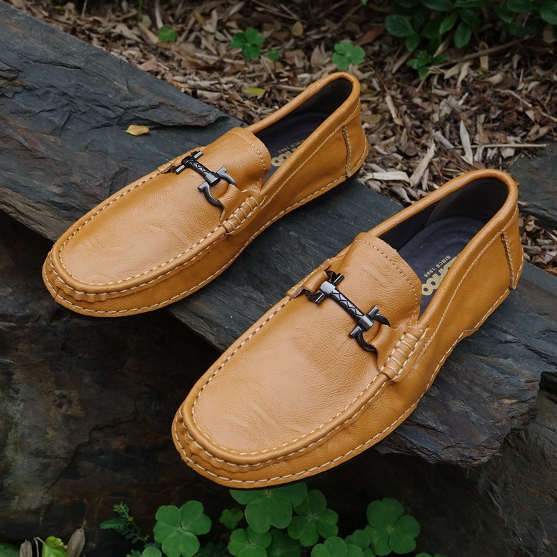 品牌鞋头层牛皮手工牛皮鞋百搭平底开车鞋懒人一脚蹬休闲皮鞋男鞋