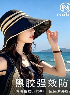 黑胶防晒帽女可折叠大帽檐UPF50+遮阳出游沙滩帽