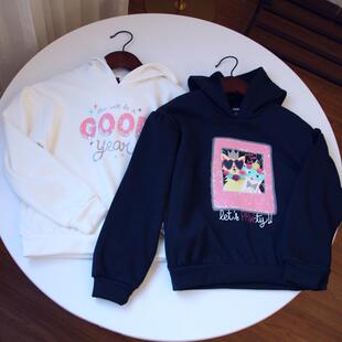 外贸秋冬季中大女童不倒绒卫衣女宝宝加绒加厚长袖带帽衣服绒衫