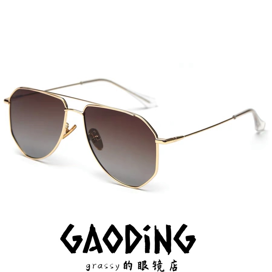 金属时髦不规则偏光太阳镜飞行员男款超轻炫彩膜拍照墨镜渐变色