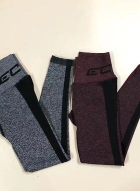 ec*ht之女款运动健身紧身高腰长裤~褶皱款竖纹更显臀显腿长
